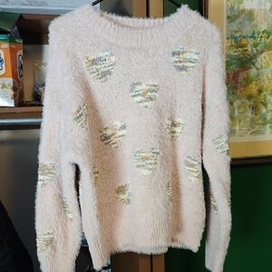 ADORA Fuzzy Heart Pattern Sweater - Light Pink